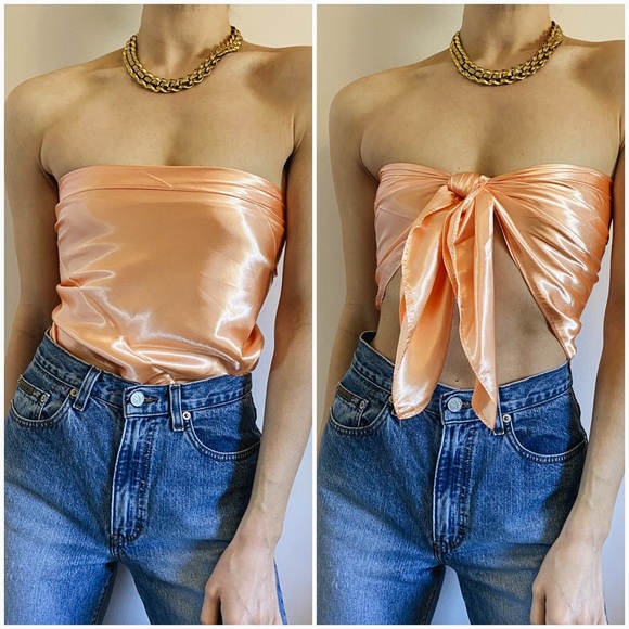 Accessories - Satin Peach Pastel Silky Scarf Top